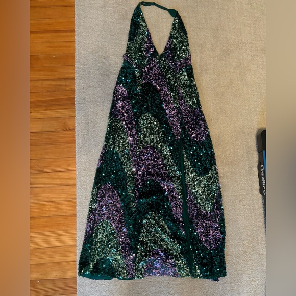 Free People Green and Blue Backless Dress - Picture 4 of 7